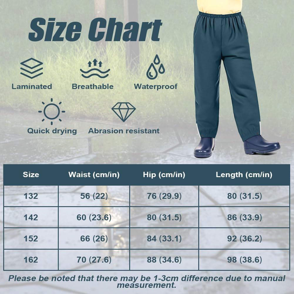 Kinder Regenhose wasserdicht & atmungsaktiv mit Reflektor – inkl. Tasche (Gr. 132–162)