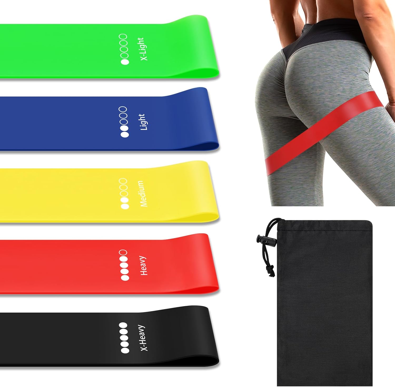 Fitnessbänder Set – 5 Widerstandsbänder inkl. Tasche | Ganzkörpertraining überall