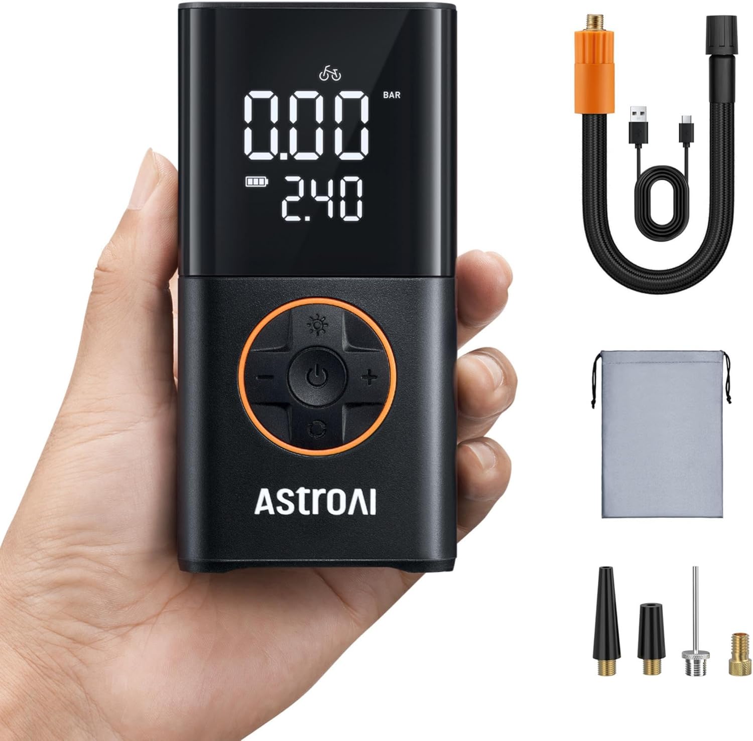 Astroai Kabelloser Elektrische Luftpumpe, Tragbare Akku Fahrradpumpe Mit Alle Ventile, Led-Licht, Wiederaufladbare Reifenpumpe Fßr Fahrrad, E-Bike, Auto, Motorrad, Bälle