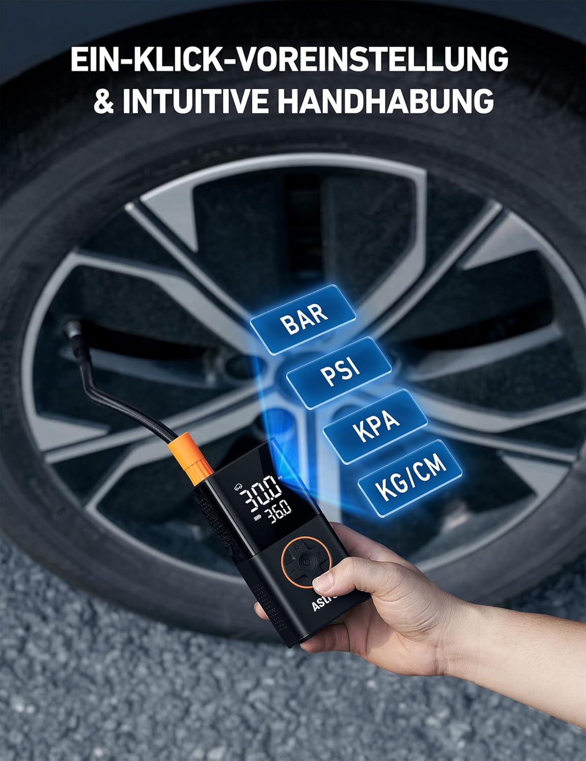Astroai Kabelloser Elektrische Luftpumpe, Tragbare Akku Fahrradpumpe Mit Alle Ventile, Led-Licht, Wiederaufladbare Reifenpumpe Fßr Fahrrad, E-Bike, Auto, Motorrad, Bälle
