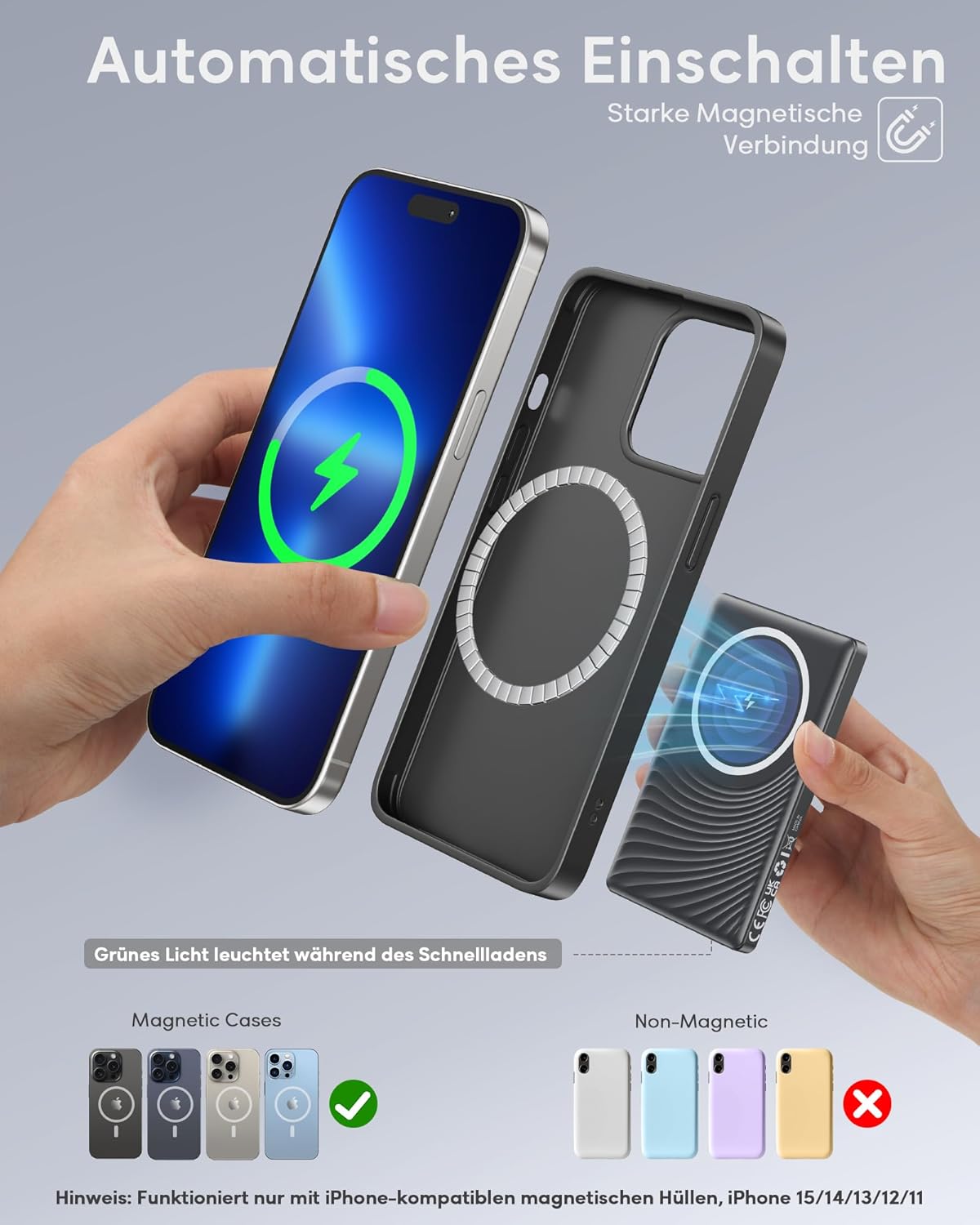 Powerbank iPhone MagSafe 5000mAh – Magnetisch Wireless 20W Schnelllade Akku