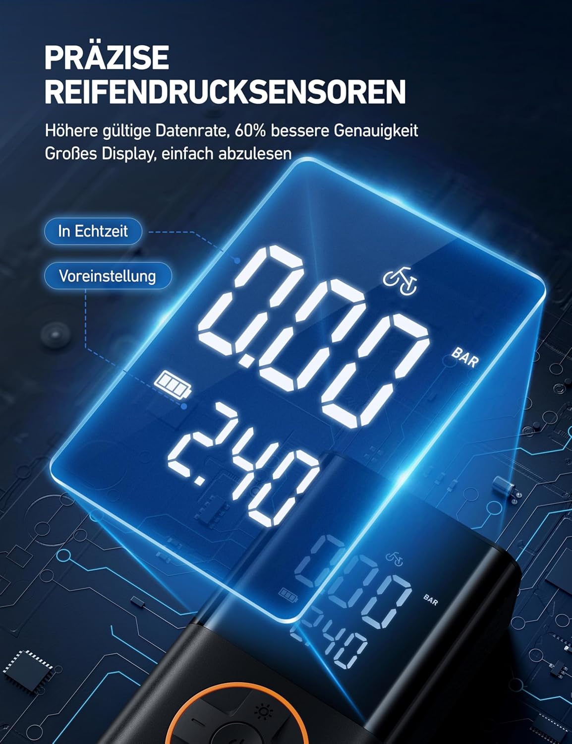 Astroai Kabelloser Elektrische Luftpumpe, Tragbare Akku Fahrradpumpe Mit Alle Ventile, Led-Licht, Wiederaufladbare Reifenpumpe Fßr Fahrrad, E-Bike, Auto, Motorrad, Bälle