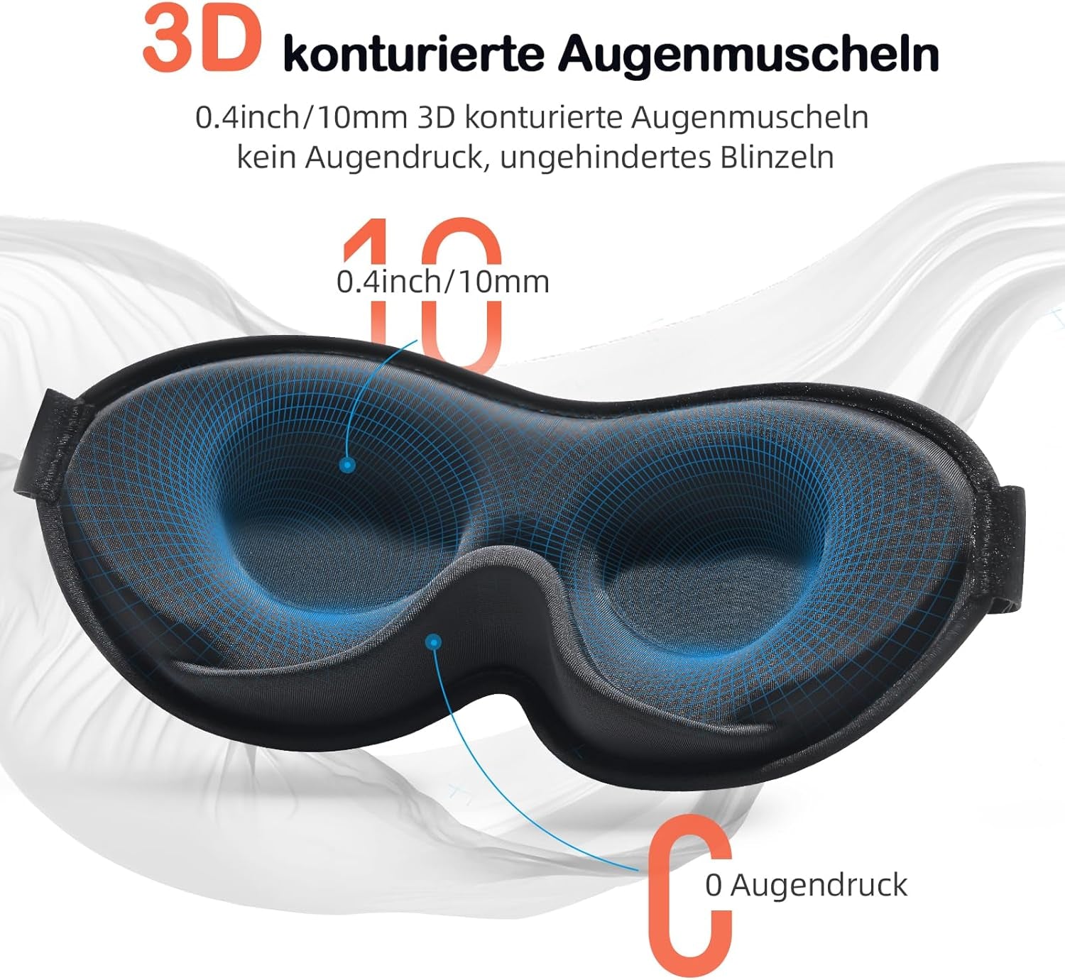 Schlafmaske Für Herren Frauen, 2025 Bequeme Atmungsaktive 3D Augenmaske, Mit Tiefen Augenhöhlen Und Erhöhten Nasenpads, 100% Lichtblockierende Schlafbrille Mit Memory Foam Für Reisen, Schwarz