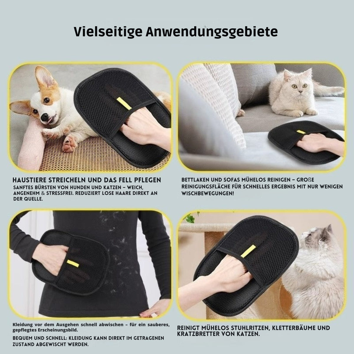 Fellentferner Fellmagnet Handschuhe doppelseitig – für Hunde & Katzen geeignet - zur Entfernung von Tierhaaren