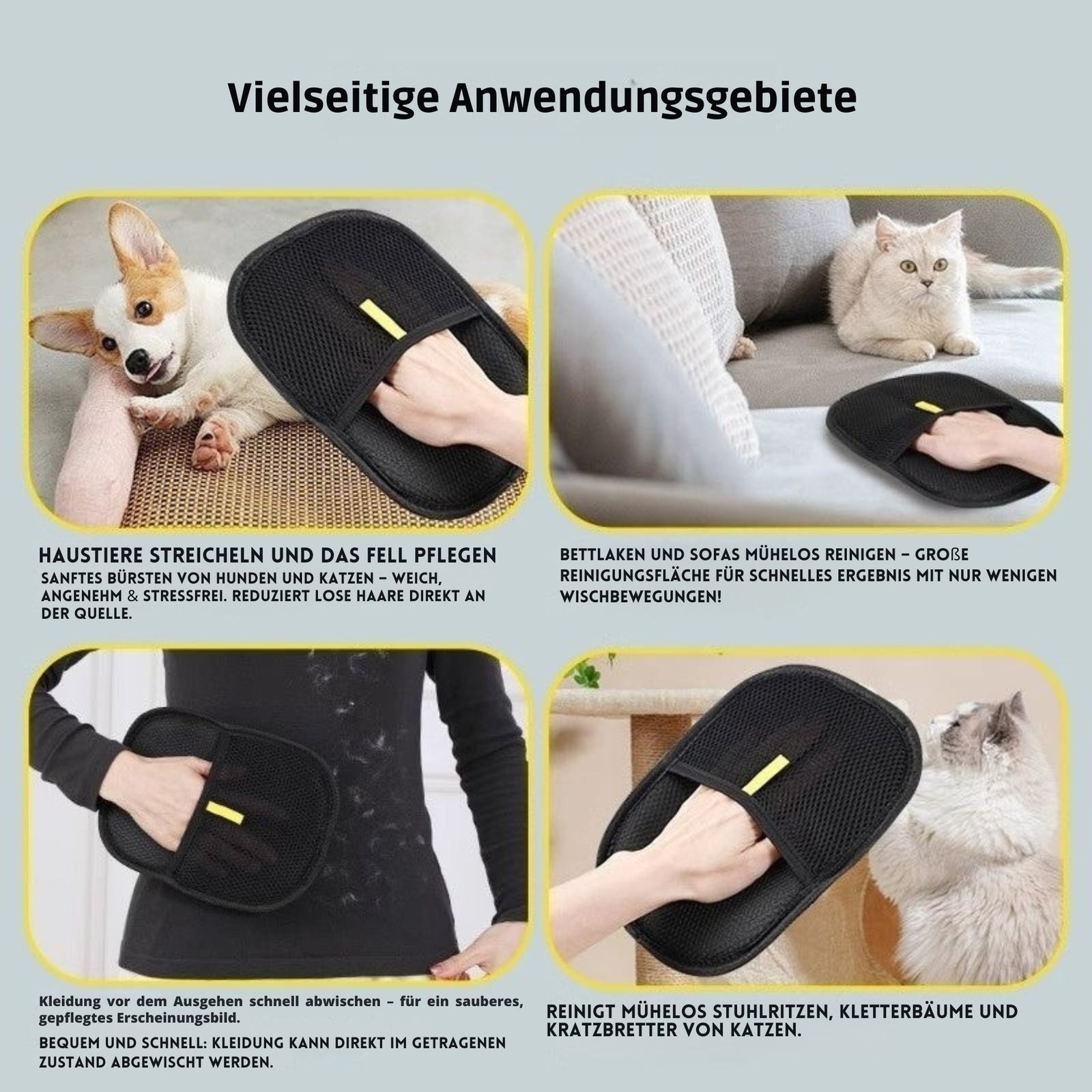 Fellentferner Fellmagnet Handschuhe doppelseitig – für Hunde & Katzen geeignet - zur Entfernung von Tierhaaren