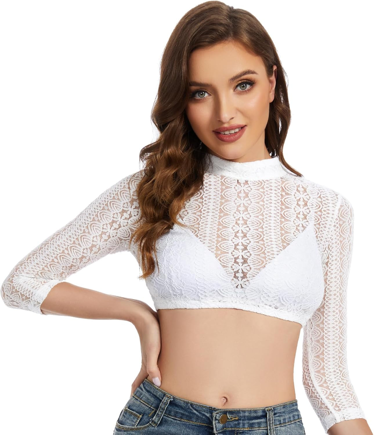 Dirndl Bluse Damen Dirndlbluse Spitze Trachtenbluse Langarm Weiß Hochgeschlossen Bluse Oktoberfest 32-54