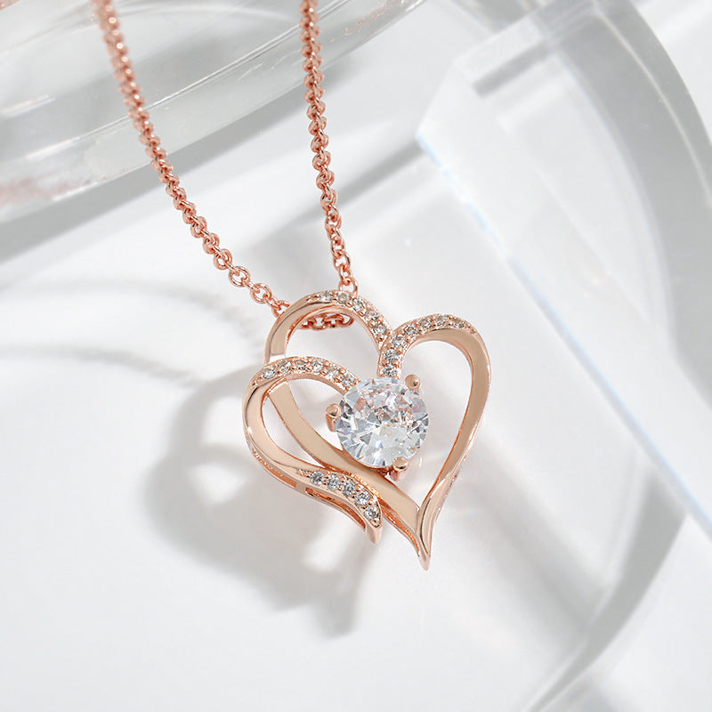 Double Love Herz-Halskette mit Zirkonia | Romantischer Schmuck für Damen