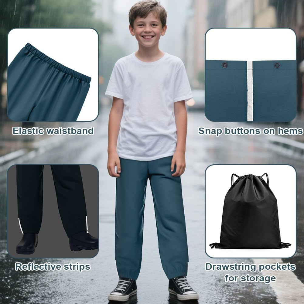 Kinder Regenhose wasserdicht & atmungsaktiv mit Reflektor – inkl. Tasche (Gr. 132–162)