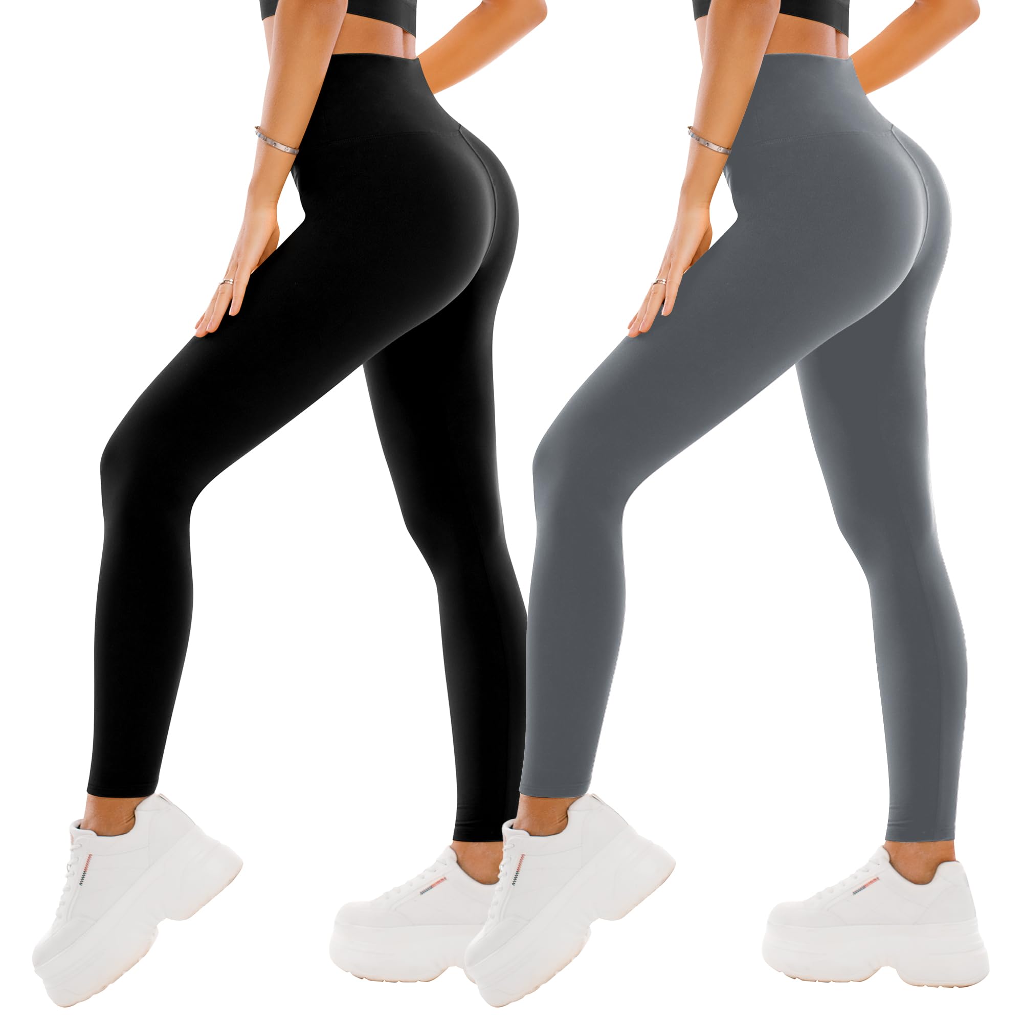 2er Pack Leggings Damen High Waist - Sportleggins Elastisch Yogahose Blickdicht Fitness Gym Yoga