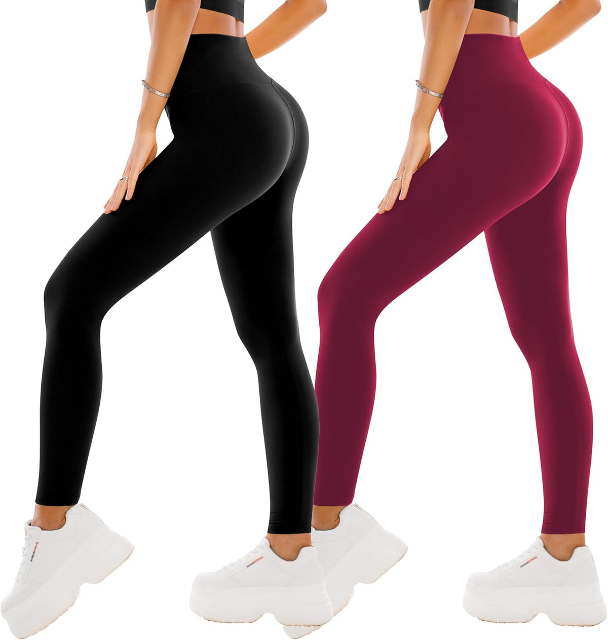 2er Pack Leggings Damen High Waist - Sportleggins Elastisch Yogahose Blickdicht Fitness Gym Yoga