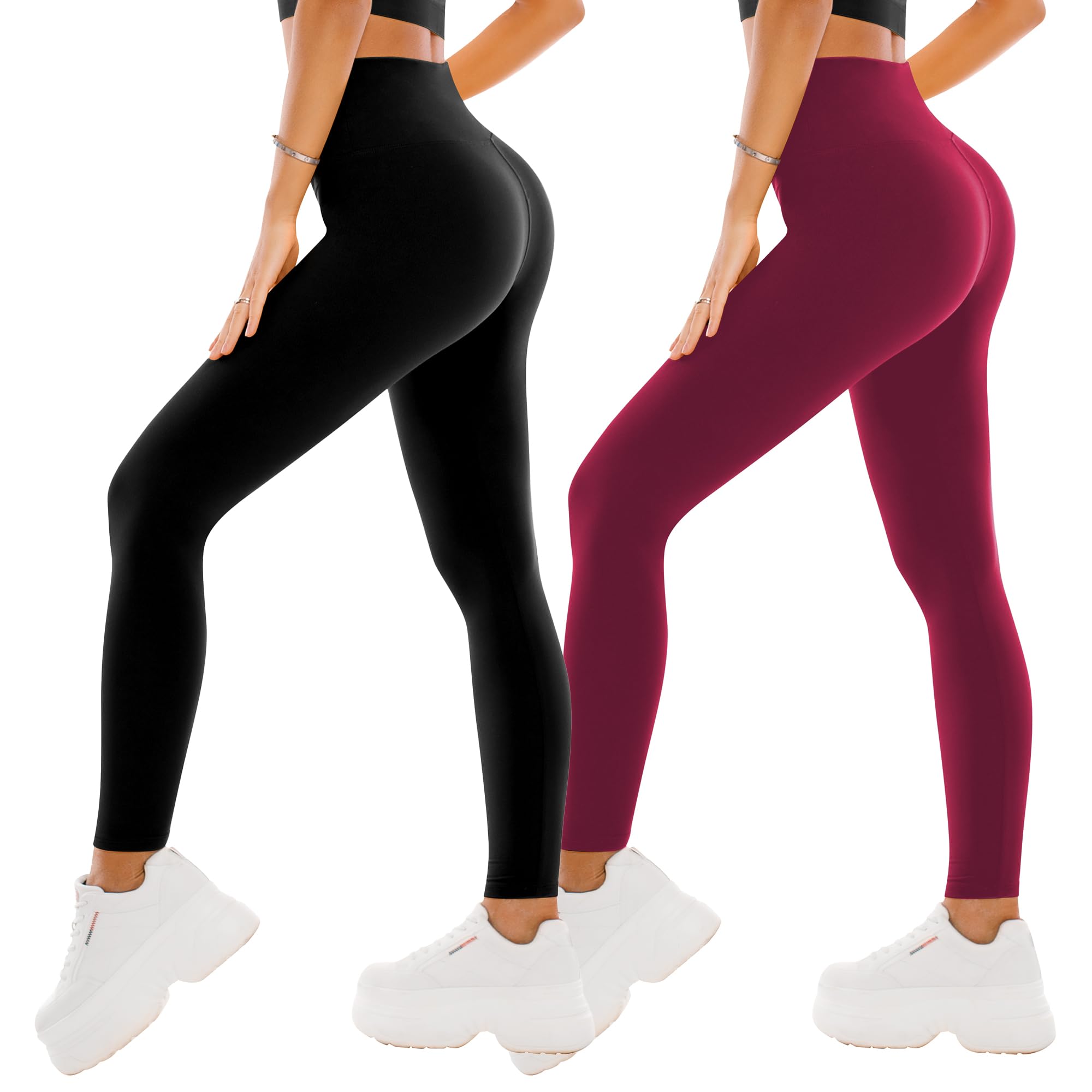 2er Pack Leggings Damen High Waist - Sportleggins Elastisch Yogahose Blickdicht Fitness Gym Yoga