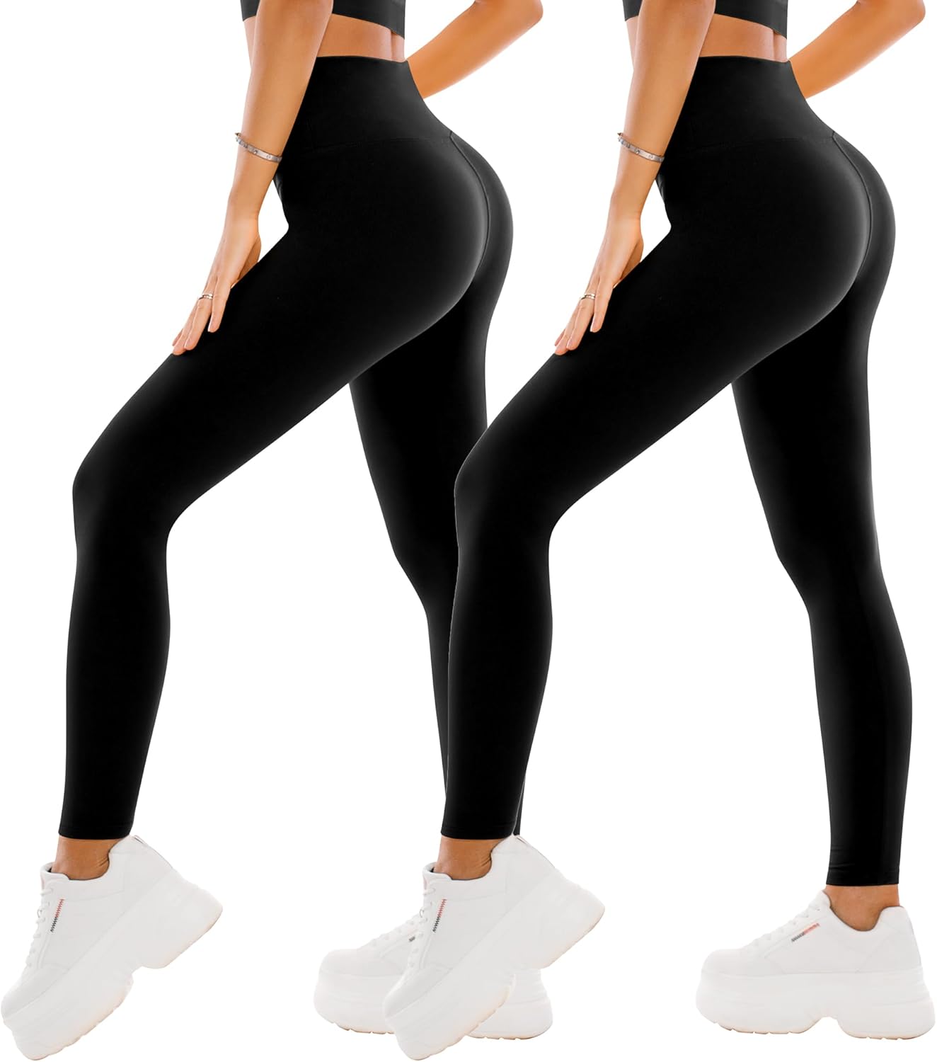 2er Pack Leggings Damen High Waist - Sportleggins Elastisch Yogahose Blickdicht Fitness Gym Yoga