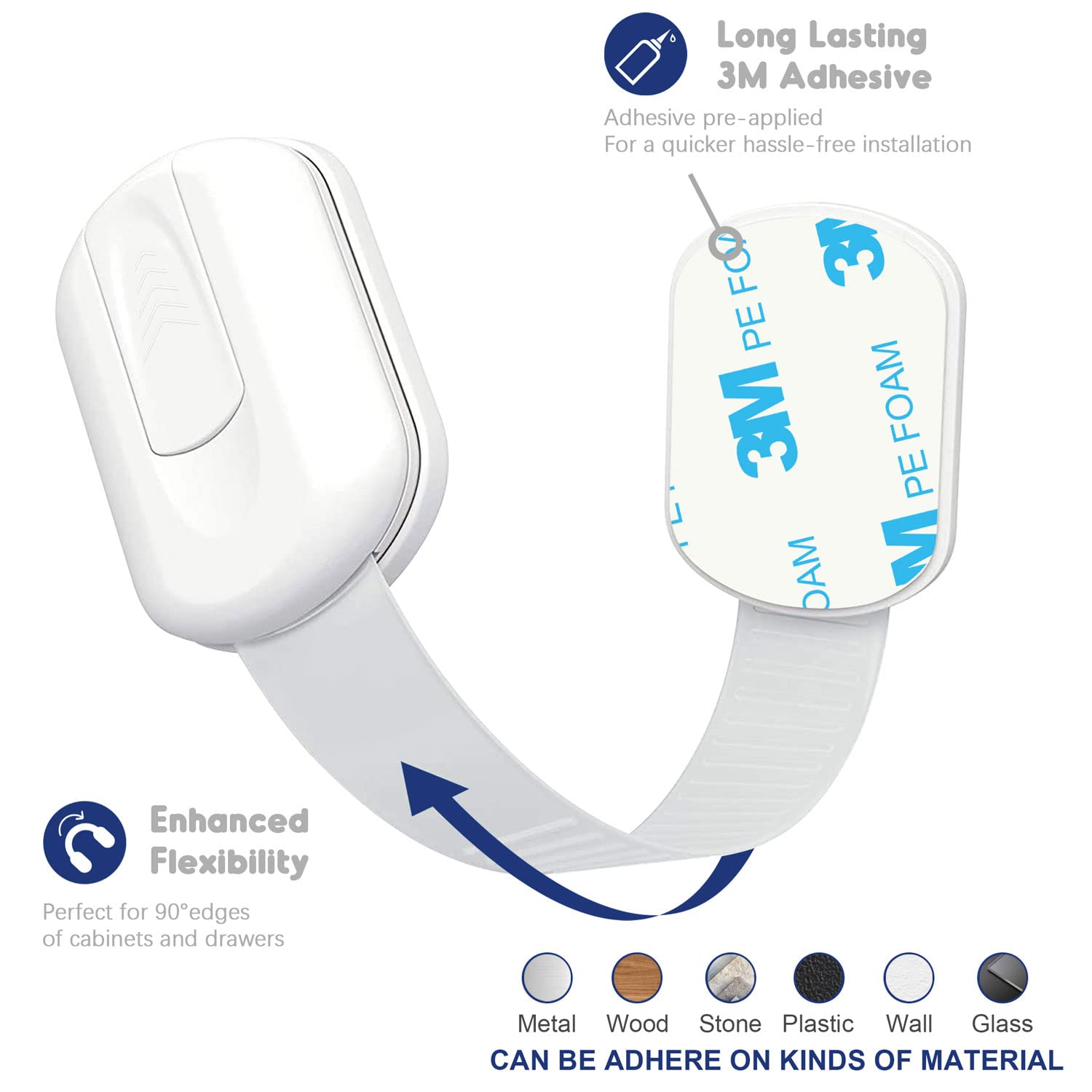 10 Stück Kindersicherung Für Schrank Und Schubladen, Schubladensicherung Für Baby Und Kinder Mit 3M Kleber Ohne Bohren - Weiß