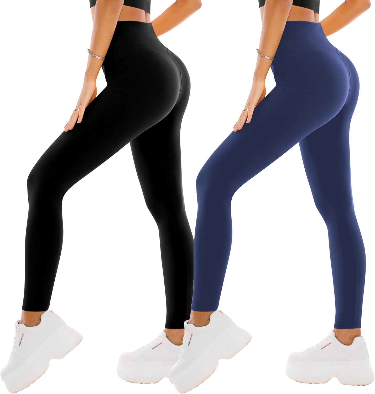 2er Pack Leggings Damen High Waist - Sportleggins Elastisch Yogahose Blickdicht Fitness Gym Yoga