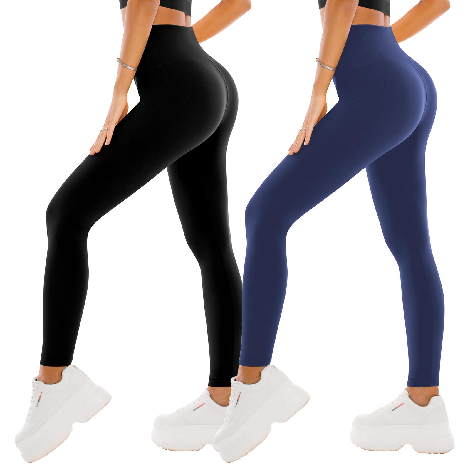 2er Pack Leggings Damen High Waist - Sportleggins Elastisch Yogahose Blickdicht Fitness Gym Yoga