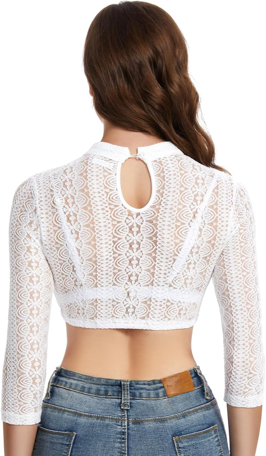 Dirndl Bluse Damen Dirndlbluse Spitze Trachtenbluse Langarm Weiß Hochgeschlossen Bluse Oktoberfest 32-54