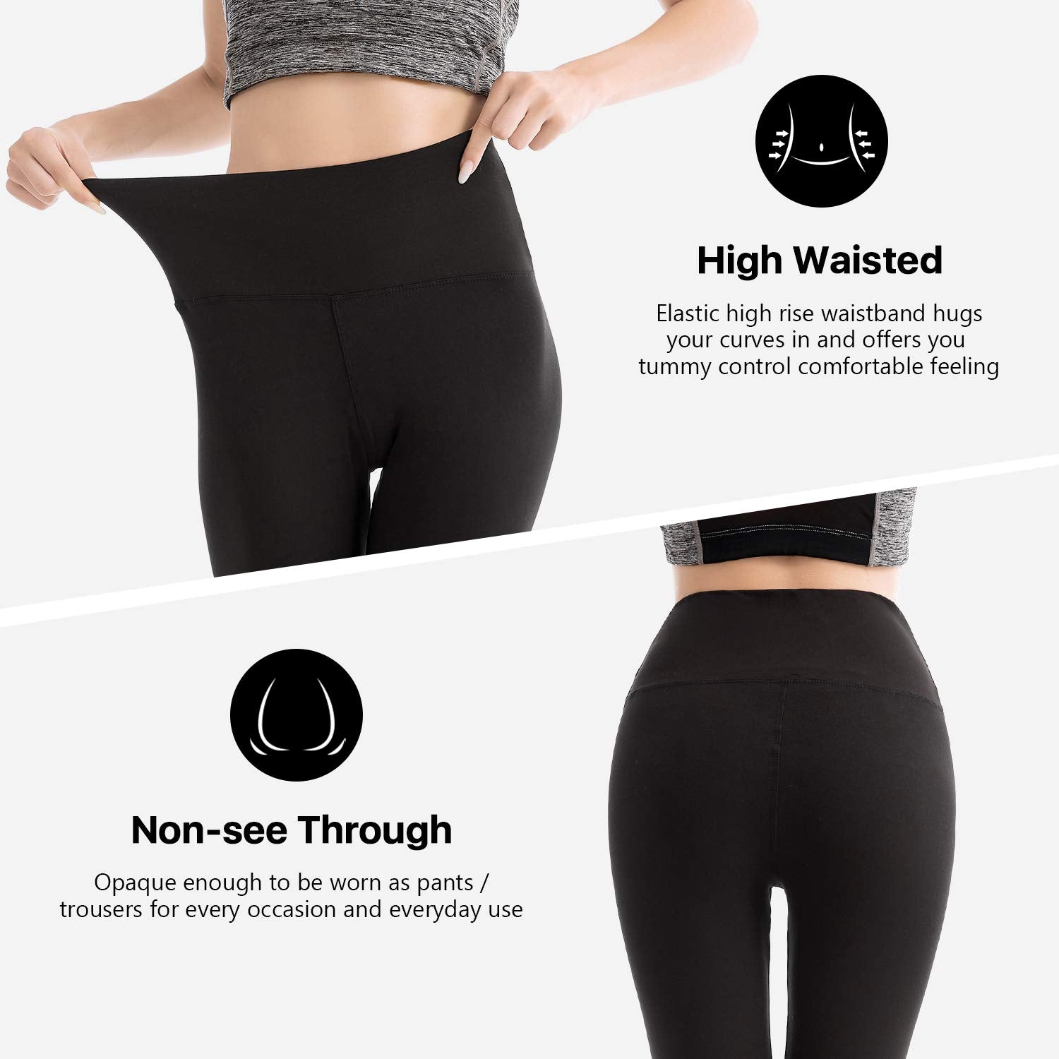 Leggings Damen High Waist - Blickdicht Leggins mit Bauchkontrolle für Sport Yoga Gym
