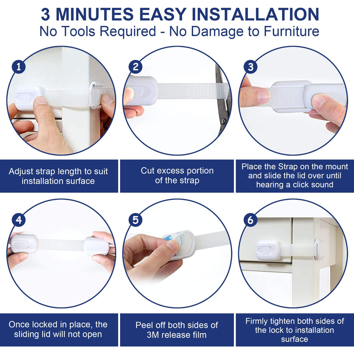 10 Stück Kindersicherung Für Schrank Und Schubladen, Schubladensicherung Für Baby Und Kinder Mit 3M Kleber Ohne Bohren - Weiß
