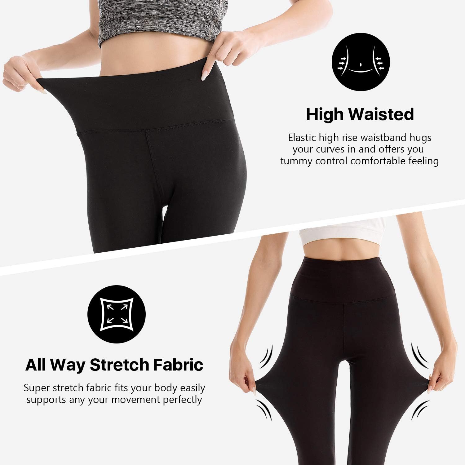 2er Pack Leggings Damen High Waist - Sportleggins Elastisch Yogahose Blickdicht Fitness Gym Yoga