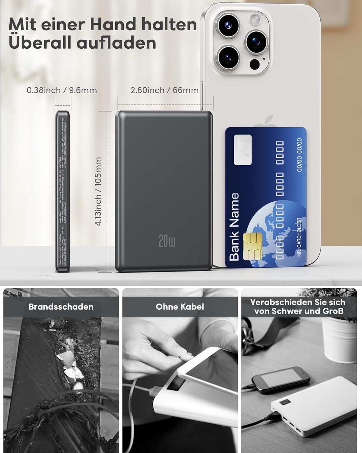 Powerbank iPhone MagSafe 5000mAh – Magnetisch Wireless 20W Schnelllade Akku