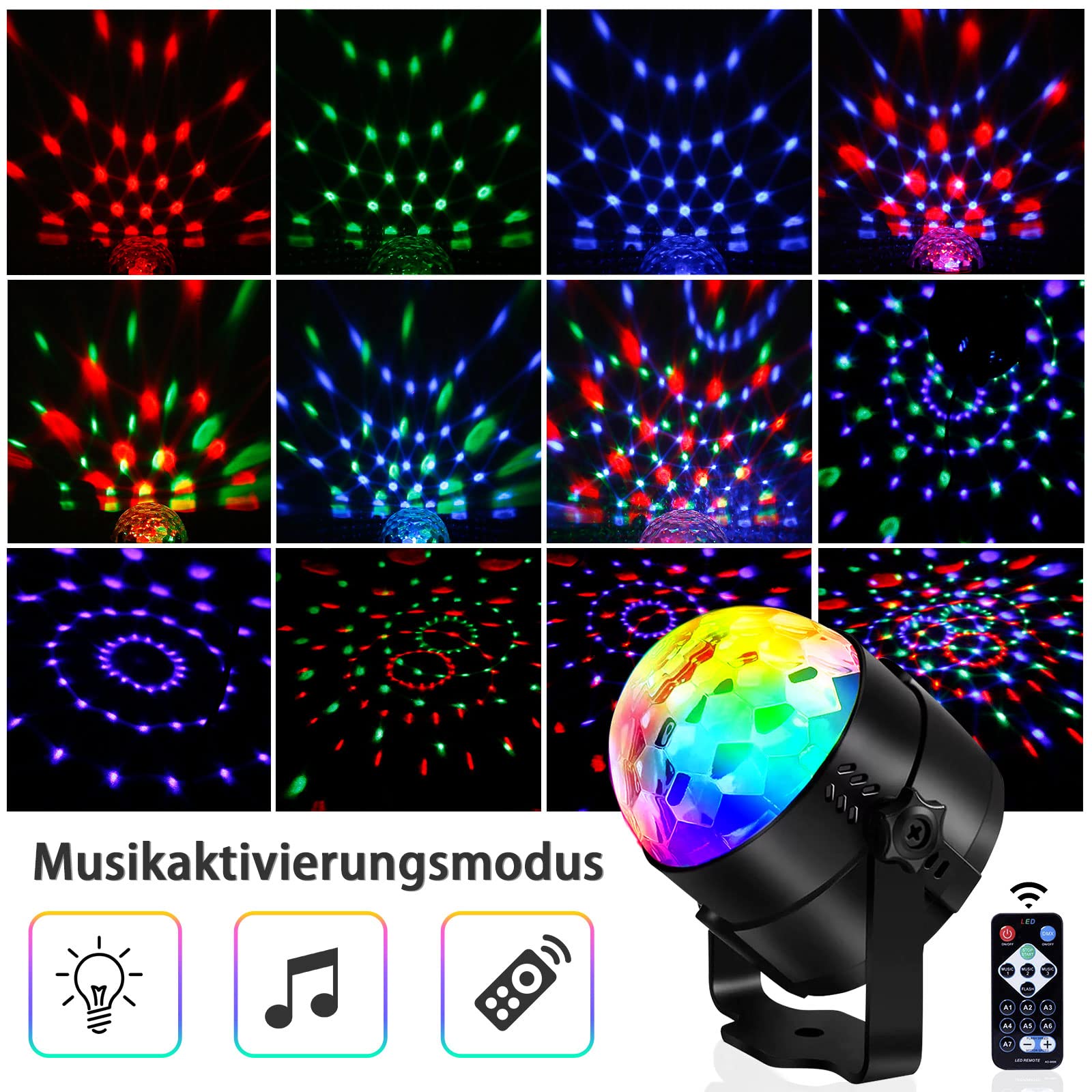 Discokugel LED Musiksteuerung – 360° rotierendes Party Licht 3W für Raum