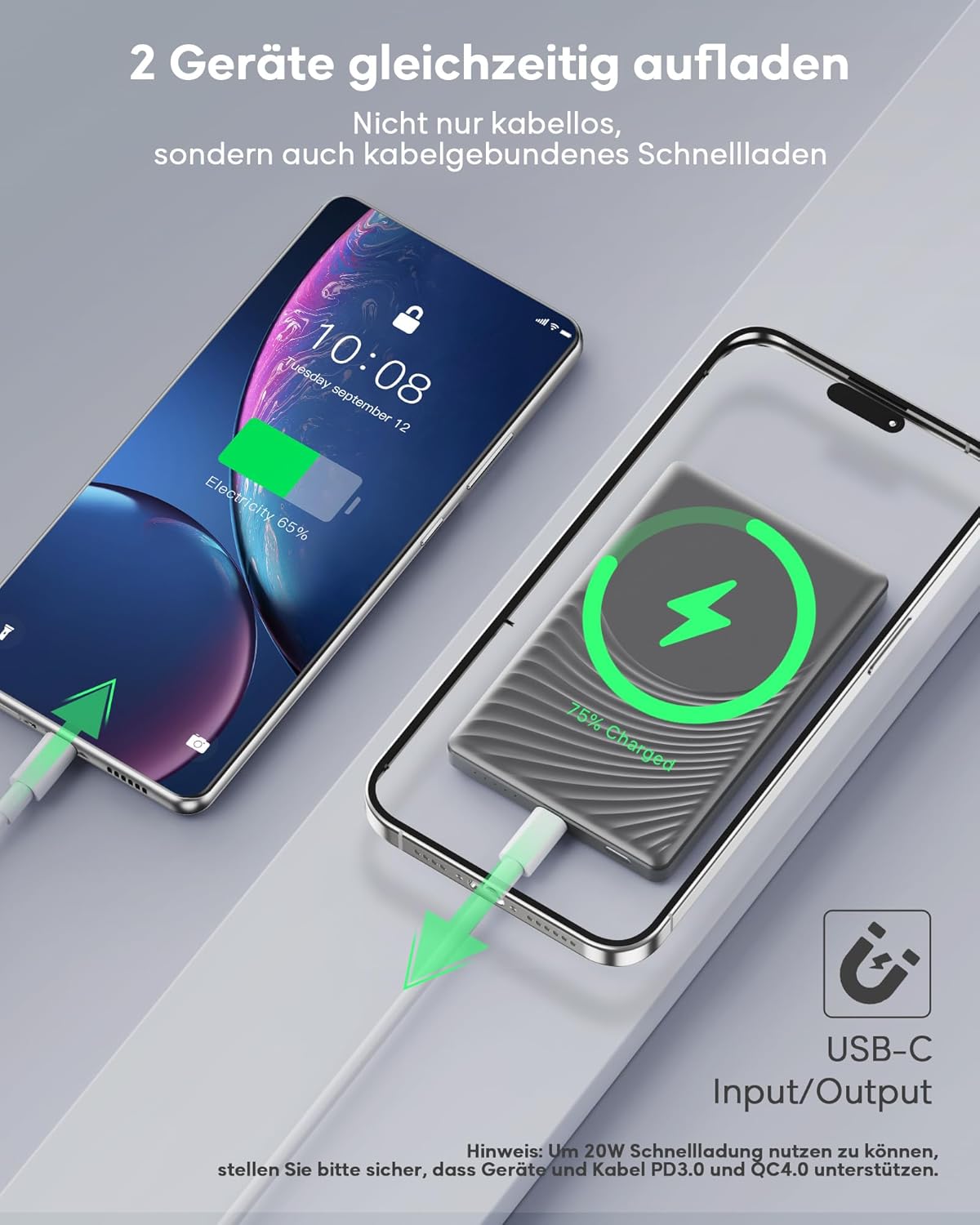 Powerbank iPhone MagSafe 5000mAh – Magnetisch Wireless 20W Schnelllade Akku