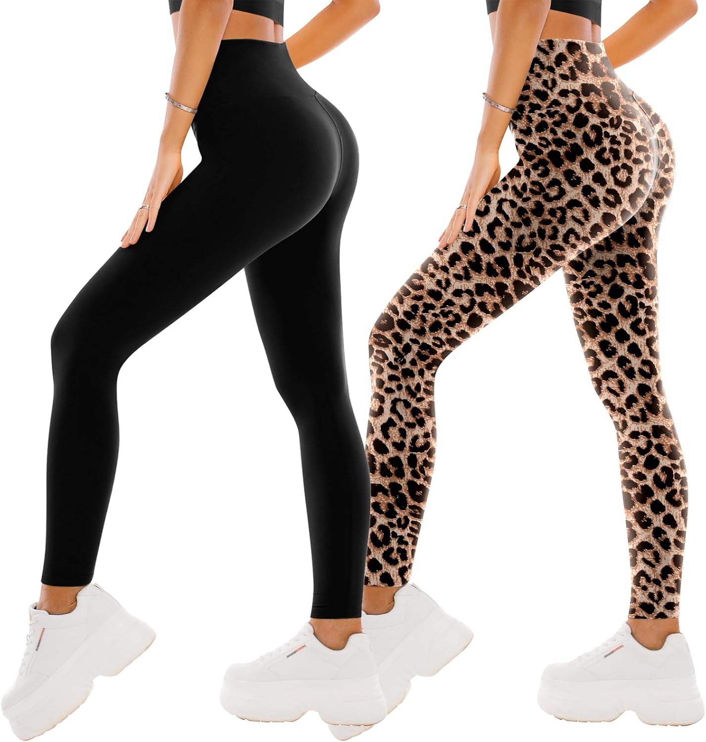2er Pack Leggings Damen High Waist - Sportleggins Elastisch Yogahose Blickdicht Fitness Gym Yoga