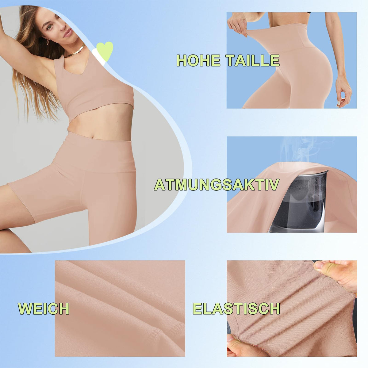 Radlerhose Damen Hohe Taille Kurze Sporthose Leggings Blickdicht Sommer Shorts Yoga Hose für Gym Sport