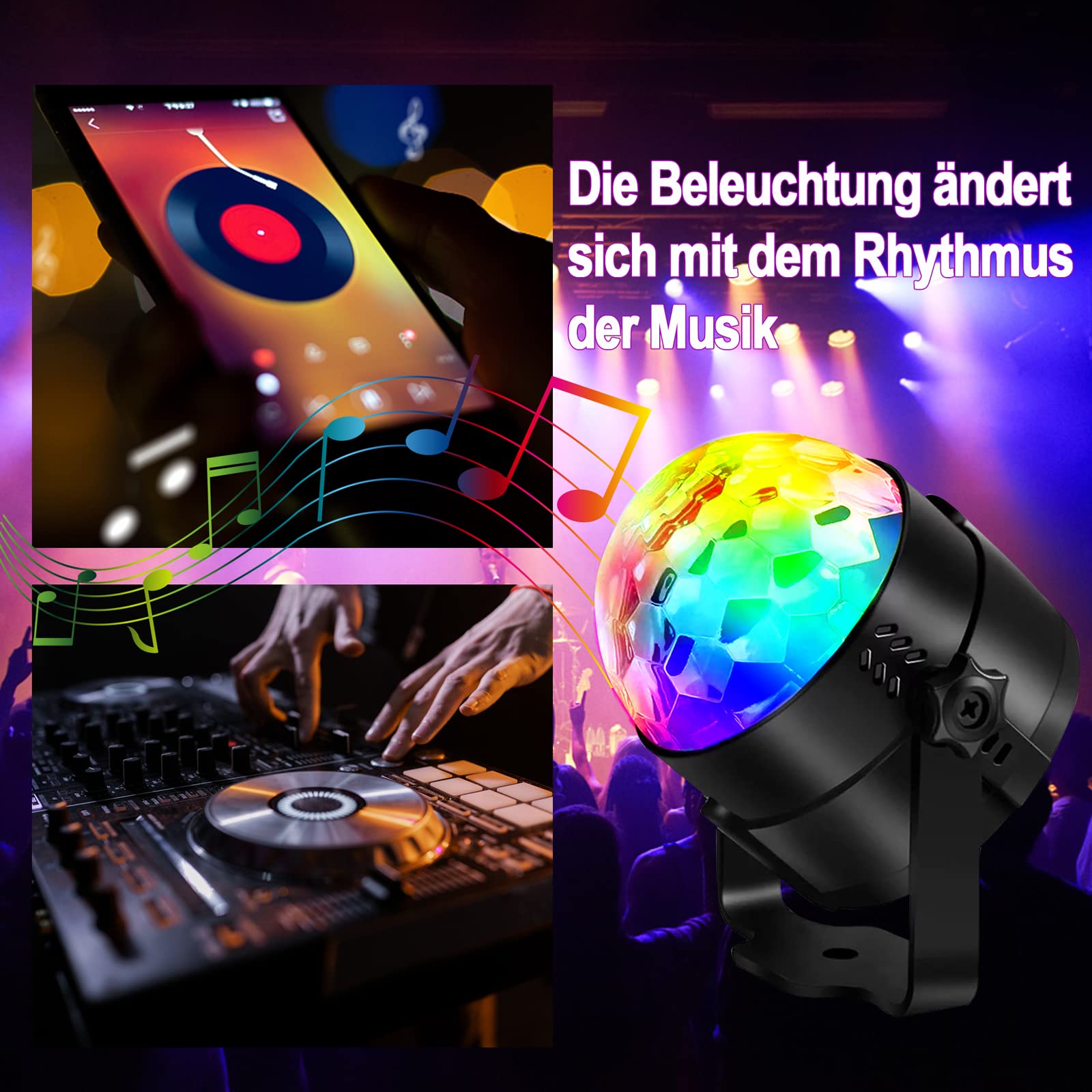 Discokugel LED Musiksteuerung – 360° rotierendes Party Licht 3W für Raum