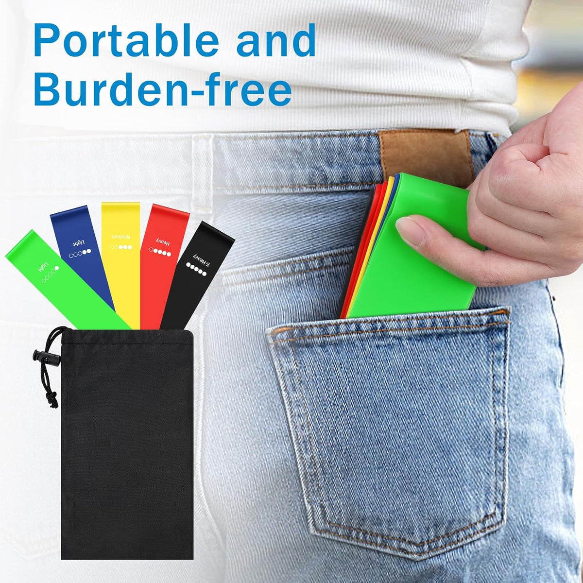 Fitnessbänder Set – 5 Widerstandsbänder inkl. Tasche | Ganzkörpertraining überall