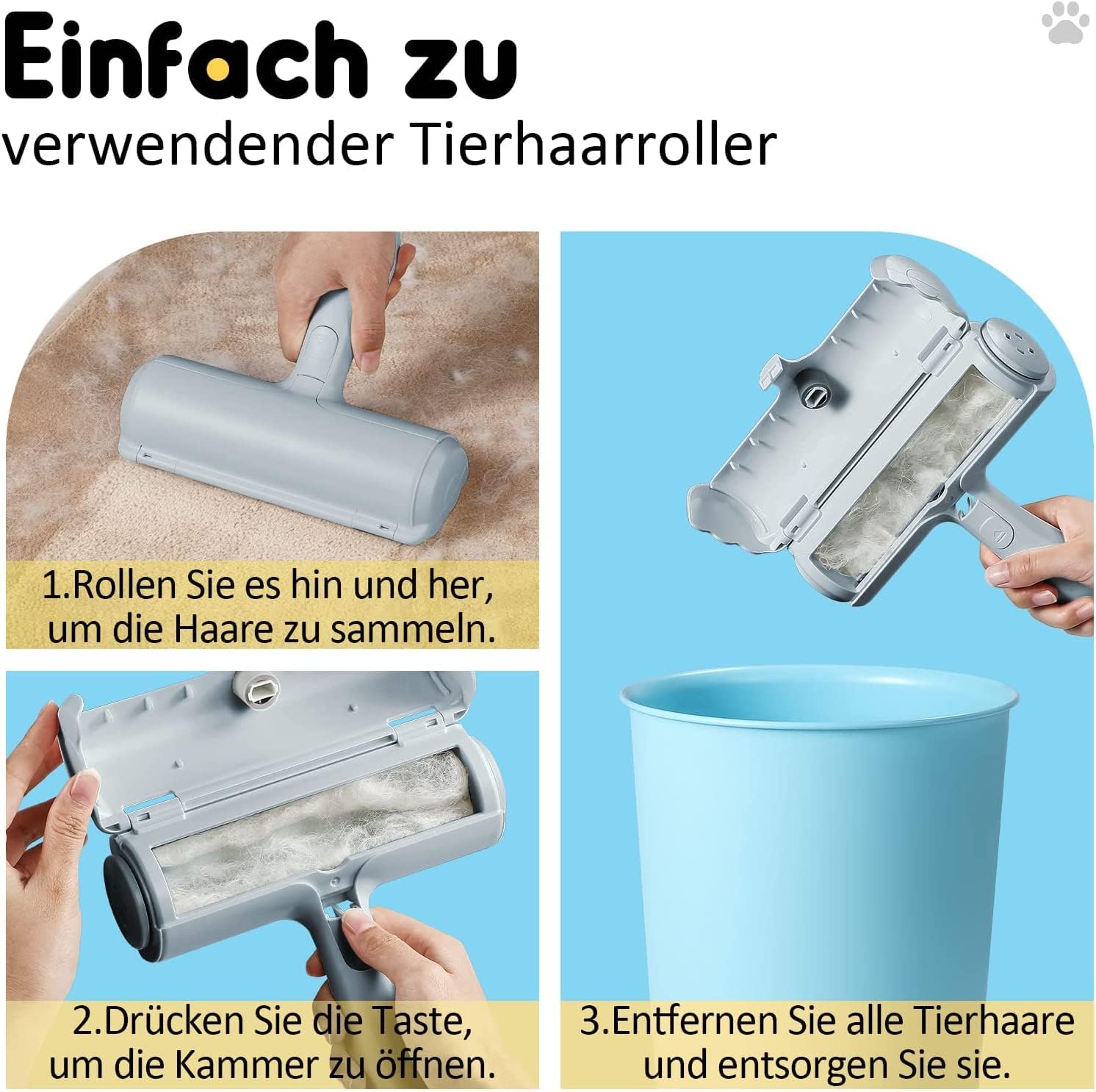 Tierhaarentferner Fusselrolle, Fusselrolle Für Hundehaare Und Katzenhaare Wiederverwendbar, Fusselbürste Für Tierhaar, Für Sofa, Bett, Teppich, Kratzbaum, Weiß