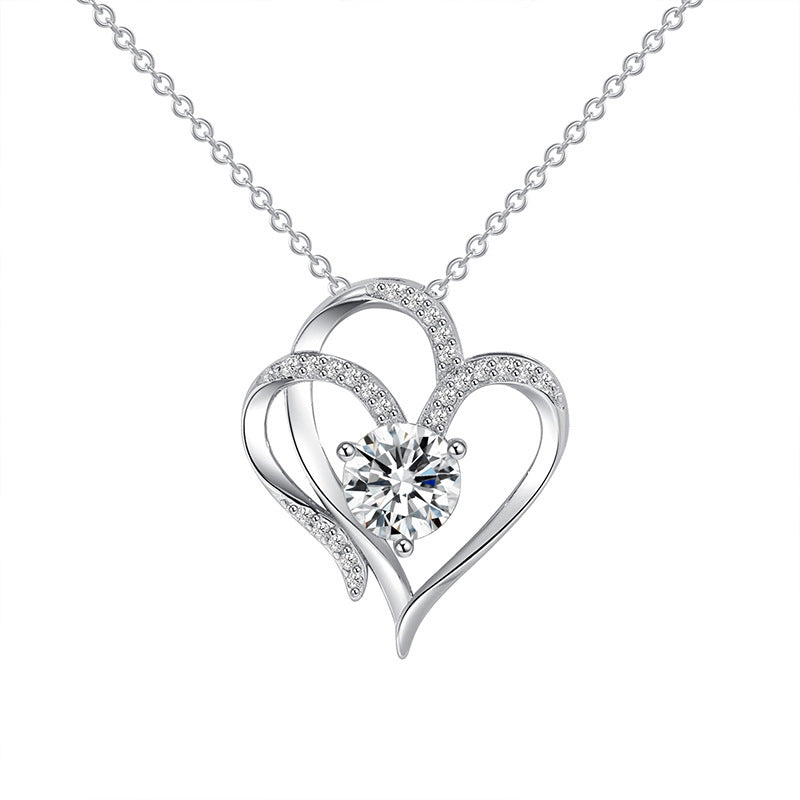 Double Love Herz-Halskette mit Zirkonia | Romantischer Schmuck für Damen
